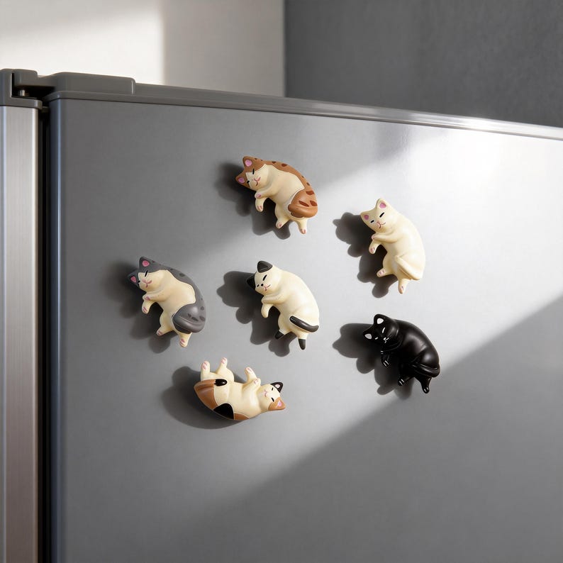 Aimants pour réfrigérateur Chat endormi 3D, Figurines chaton en résine, Collection de chats miniatures