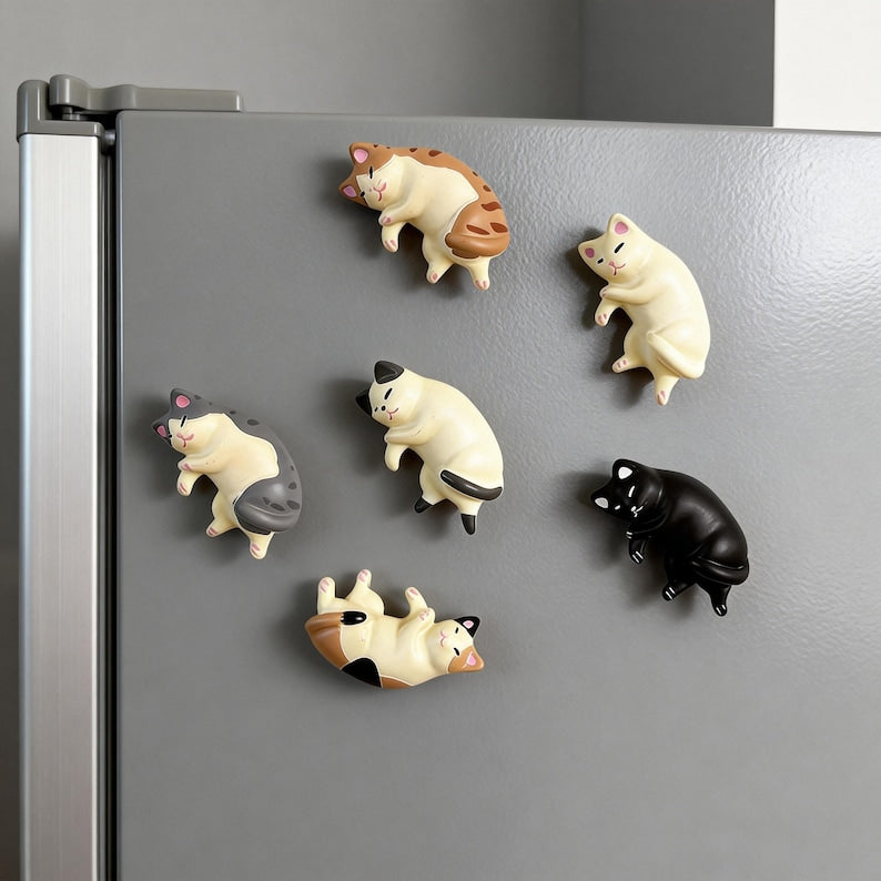 Aimants pour réfrigérateur Chat endormi 3D, Figurines chaton en résine, Collection de chats miniatures