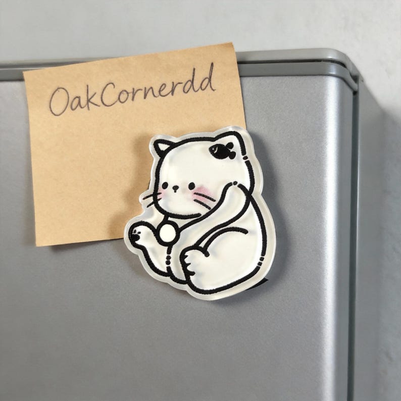 Aimant de réfrigérateur chat blanc kawaii en acrylique transparent, décoration pour réfrigérateur et casier