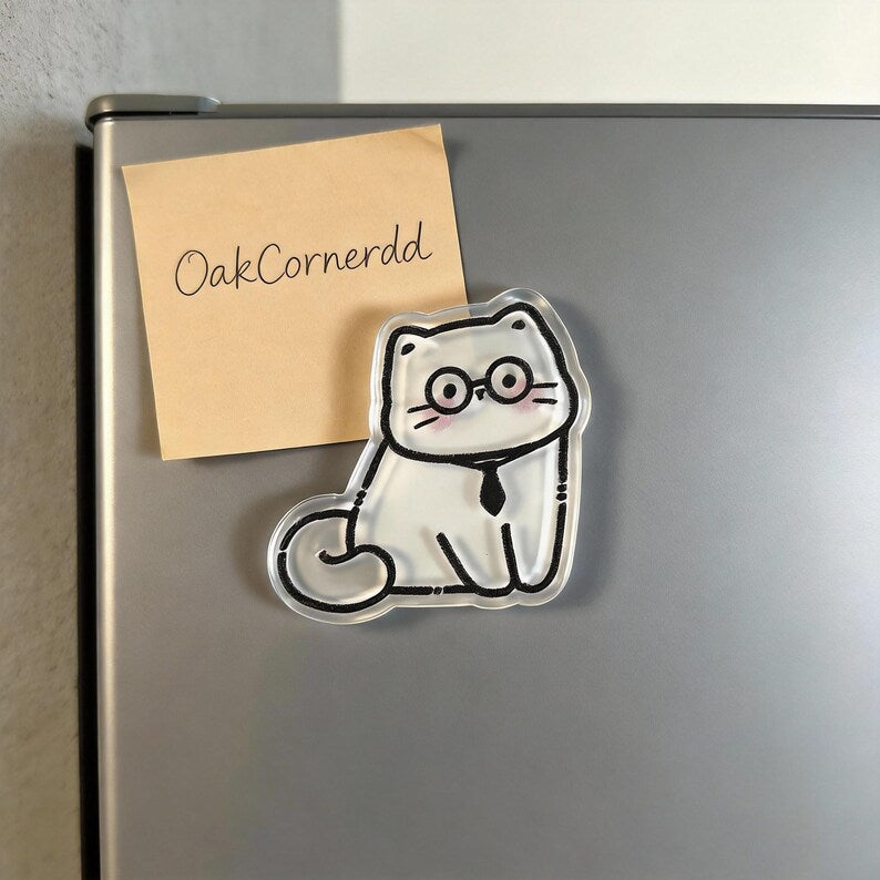 Aimant de réfrigérateur chat blanc kawaii en acrylique transparent, décoration pour réfrigérateur et casier