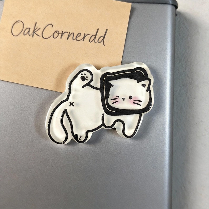 Aimant de réfrigérateur chat blanc kawaii en acrylique transparent, décoration pour réfrigérateur et casier