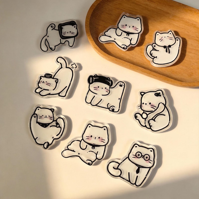 Aimant de réfrigérateur chat blanc kawaii en acrylique transparent, décoration pour réfrigérateur et casier