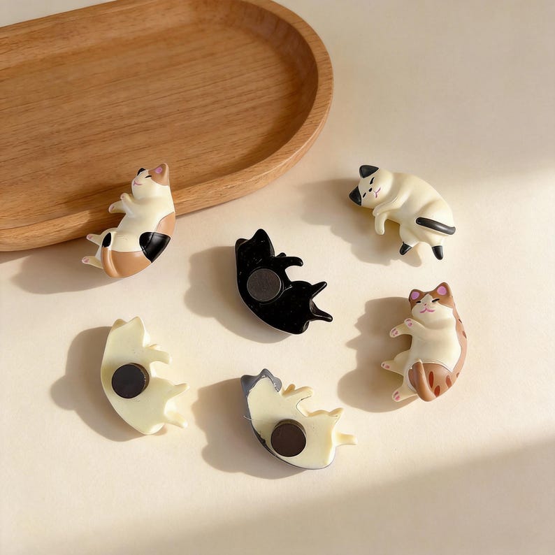 Aimants pour réfrigérateur Chat endormi 3D, Figurines chaton en résine, Collection de chats miniatures