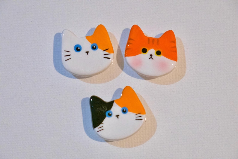 Aimant réfrigérateur visage chat argile séchée à l'air, décoration cuisine tableau mural