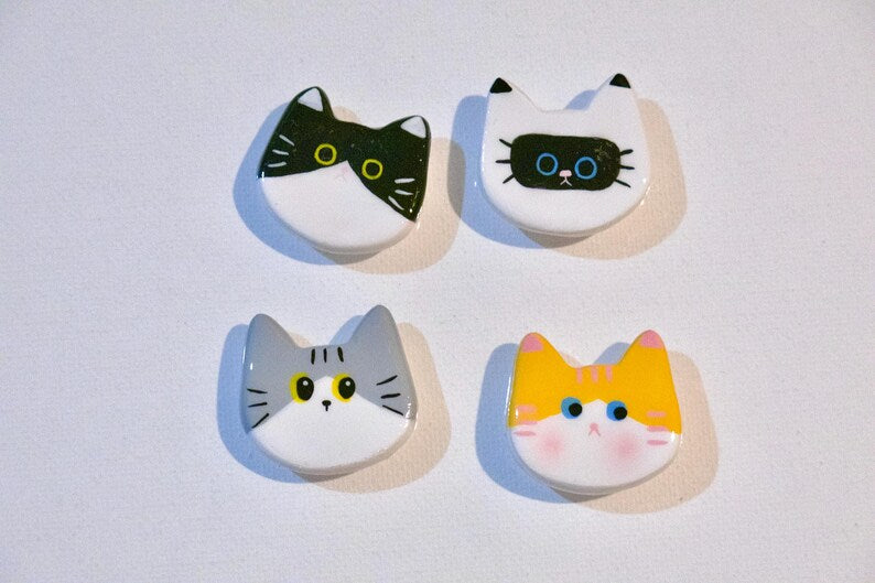 Aimant réfrigérateur visage chat argile séchée à l'air, décoration cuisine tableau mural