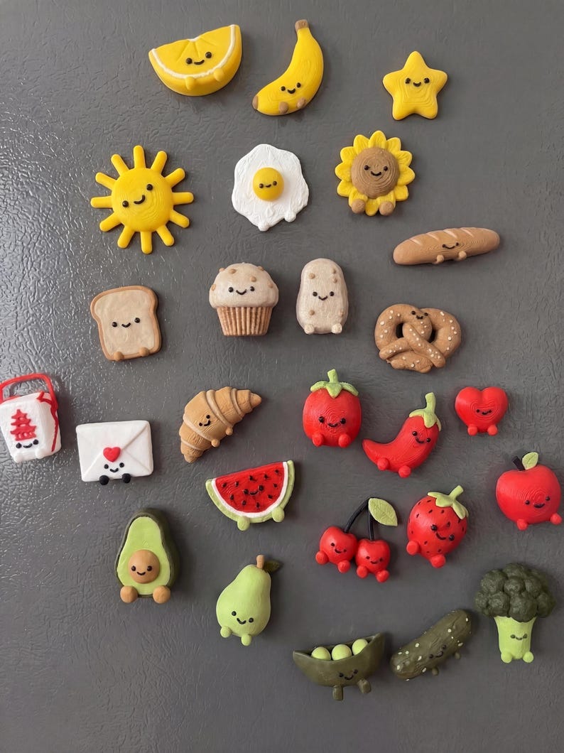 Aimants de réfrigérateur Kawaii, lot de 4 – Aimants alimentaires amusants avec des visages