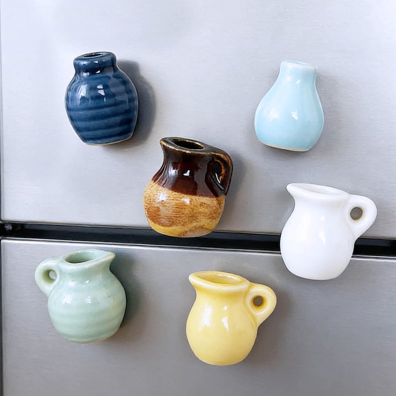 Mini vase aimanté en céramique pour réfrigérateur, décoration de cuisine colorée, petit porte-fleurs magnétique