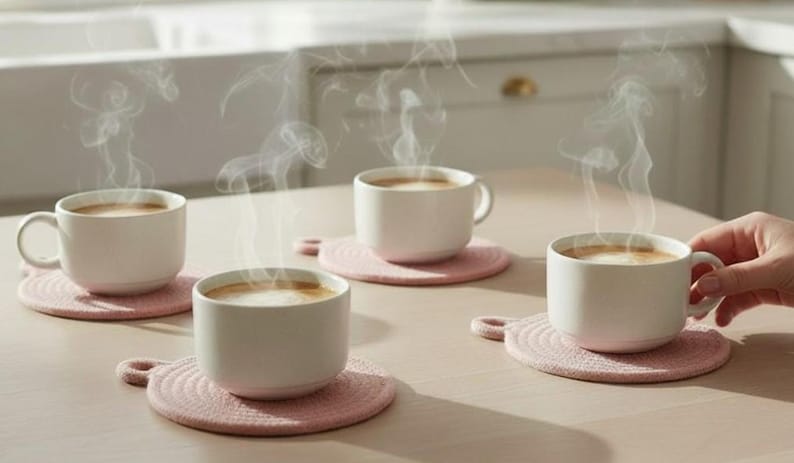 Dessous de verre en corde de coton teints à la main, 4,5 pouces, absorbants