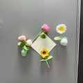 Aimants pour réfrigérateur fleurs au crochet avec vase en céramique, fleurs amovibles, décoration de cuisine