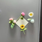 Aimants pour réfrigérateur fleurs au crochet avec vase en céramique, fleurs amovibles, décoration de cuisine
