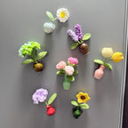Aimants pour réfrigérateur fleurs au crochet avec vase en céramique, fleurs amovibles, décoration de cuisine