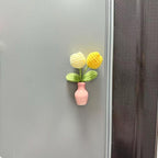 Aimants pour réfrigérateur fleurs au crochet avec vase en céramique, fleurs amovibles, décoration de cuisine