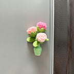 Aimants pour réfrigérateur fleurs au crochet avec vase en céramique, fleurs amovibles, décoration de cuisine