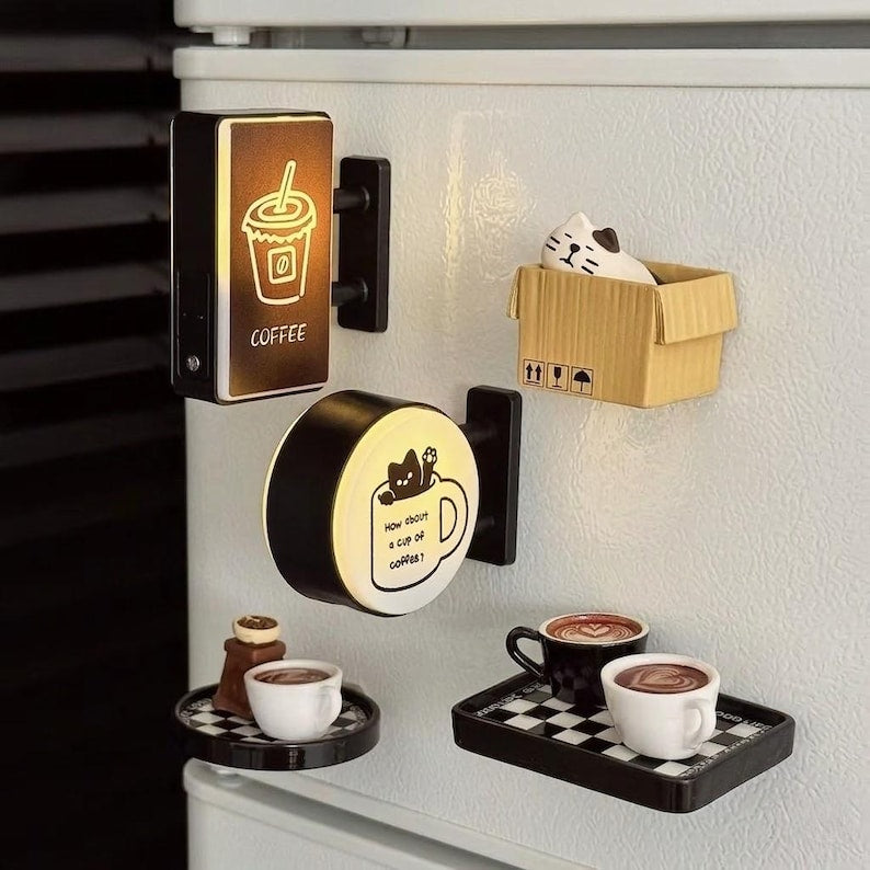 Aimant de réfrigérateur LED rétro café - Décoration lumineuse pour cuisine