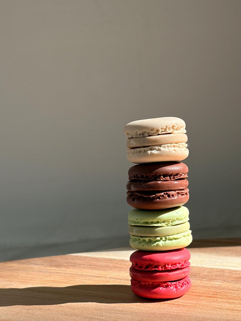 Aimants Mini Macarons en Pâte Polymère, Décoration Dessert, Framboise Pistache Chocolat Vanille