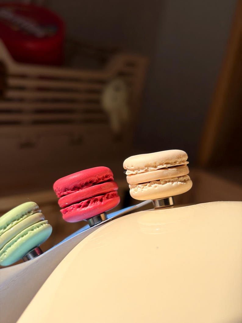 Aimants Mini Macarons en Pâte Polymère, Décoration Dessert, Framboise Pistache Chocolat Vanille