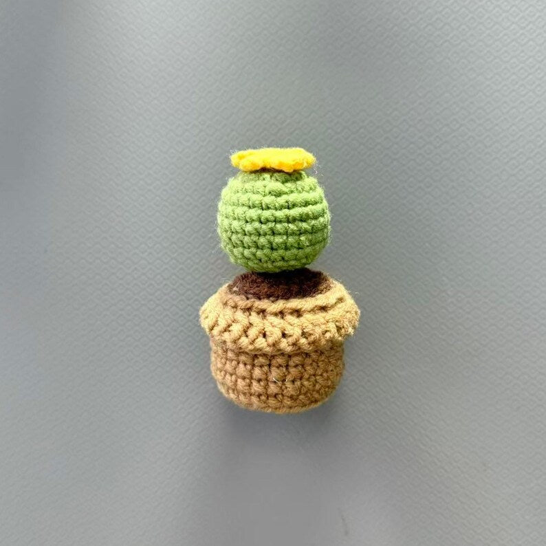 Crochet Cactus Fridge Magnet Set - Letter-Shaped Plant Magnet, Boho Kitchen Decor, 4 Designs, 8.5x4.5cm