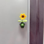 Aimants pour réfrigérateur fleurs au crochet avec vase en céramique, fleurs amovibles, décoration de cuisine