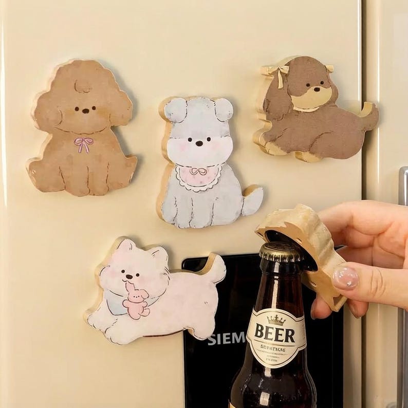 Ouvre-bouteille aimanté en bois animal - Décapsuleur magnétique pour réfrigérateur, décoration cuisine rustique
