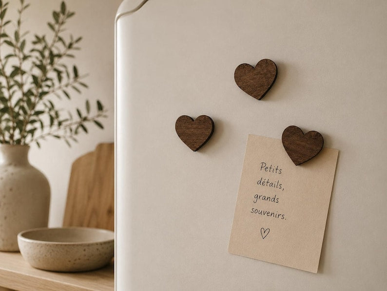 Aimants en Bois pour Frigidaire en Forme de Coeur - Décoration Cuisine, Accessoires Aimantés pour Photos - 2 1/4 x 2 pouces