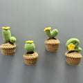 Crochet Cactus Fridge Magnet Set - Letter-Shaped Plant Magnet, Boho Kitchen Decor, 4 Designs, 8.5x4.5cm