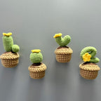 Crochet Cactus Fridge Magnet Set - Letter-Shaped Plant Magnet, Boho Kitchen Decor, 4 Designs, 8.5x4.5cm