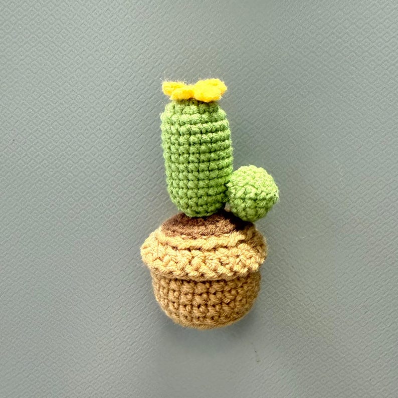 Crochet Cactus Fridge Magnet Set - Letter-Shaped Plant Magnet, Boho Kitchen Decor, 4 Designs, 8.5x4.5cm