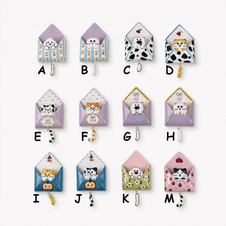 Aimant Réfrigérateur Céramique Fait Main – Enveloppe Kawaii Animal – Décoration Cuisine