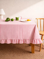 Nappe rayée à volants beige crème, décoration de table rectangulaire