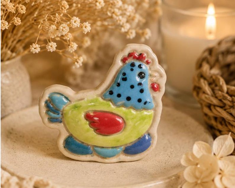 Poules, Coqs et Canards en Céramique - Magnets de Réfrigérateur
