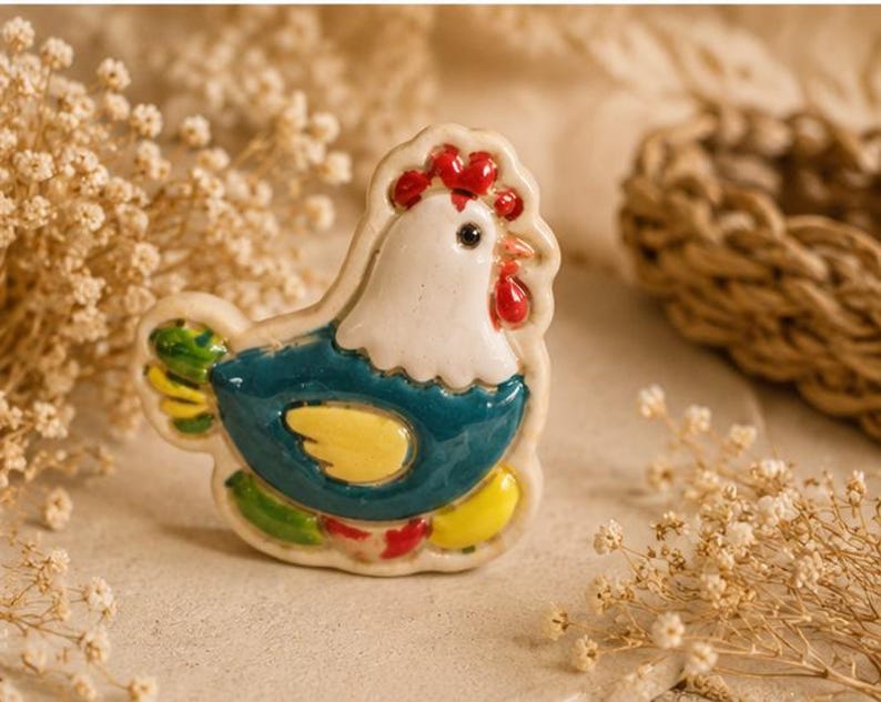 Poules, Coqs et Canards en Céramique - Magnets de Réfrigérateur