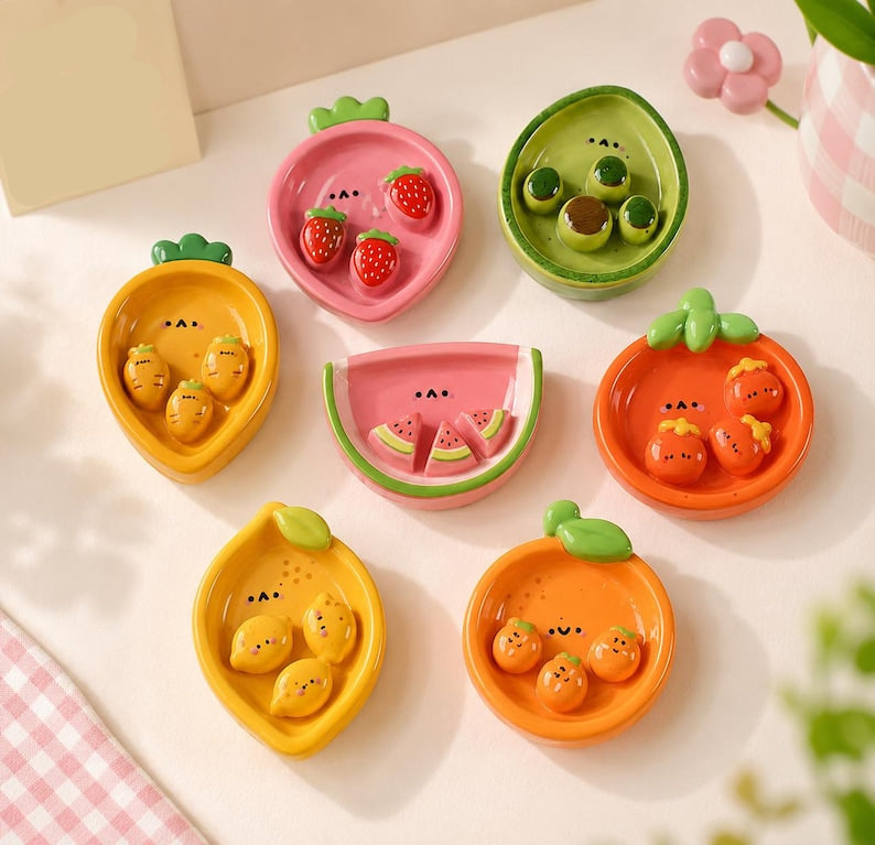 Lot de 7 aimants pour réfrigérateur fruits kawaii en céramique - Décoration pastel