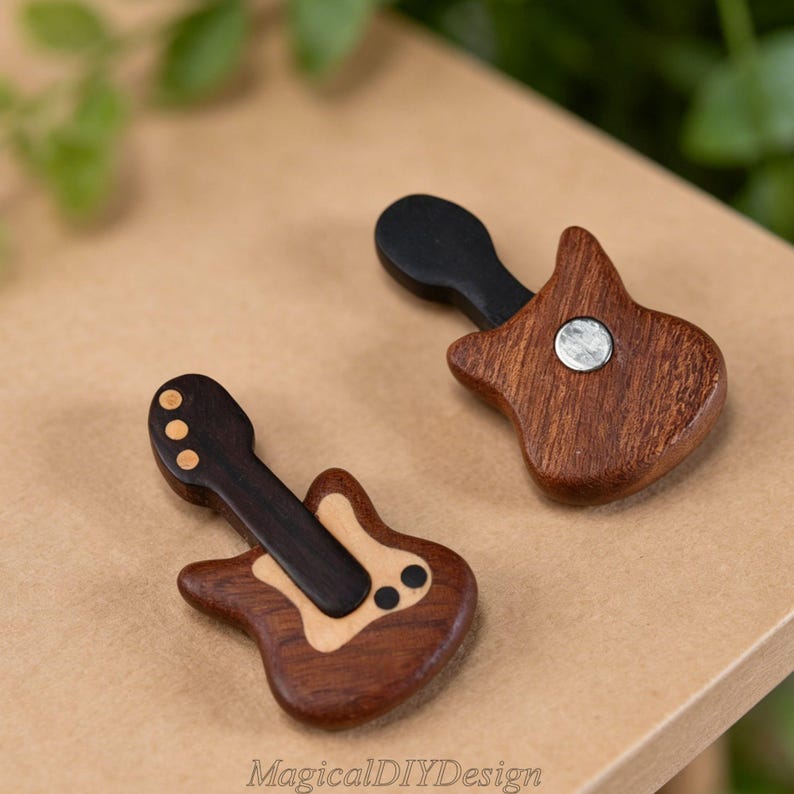 Aimant de réfrigérateur magnétique en bois carotte et guitare, décoration de cuisine