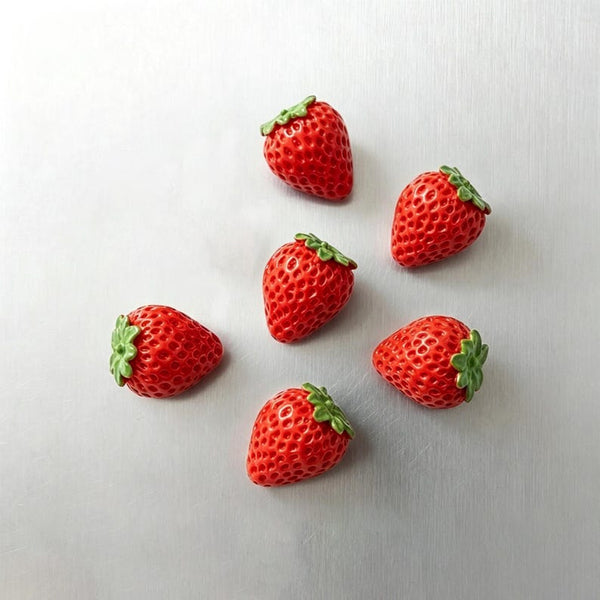 Aimants en céramique fraise pour réfrigérateur, lot de 3 ou 5, décoration cuisine cottagecore, fruits mignons faits main