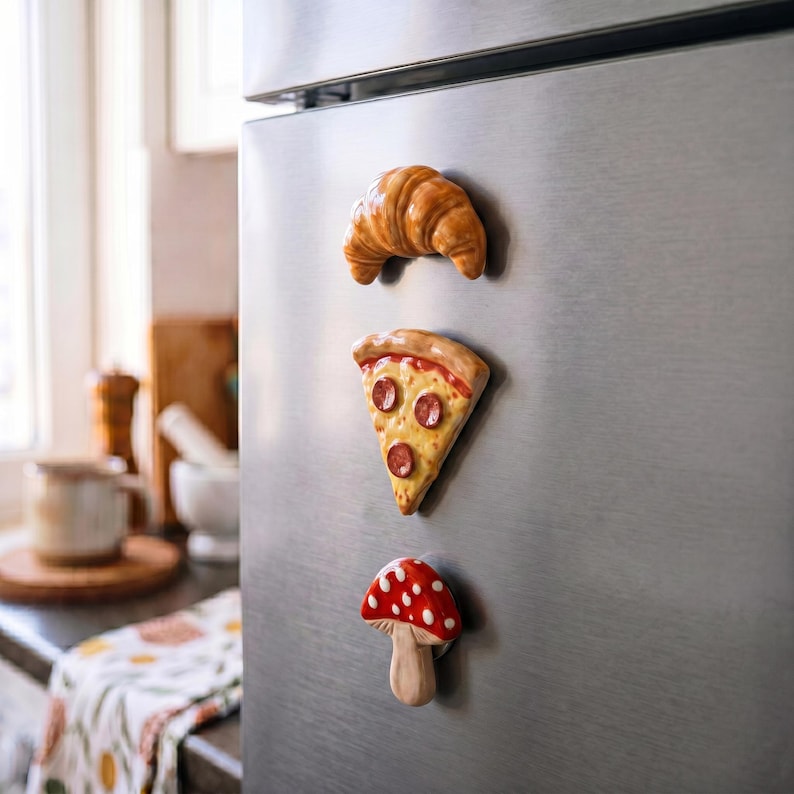 Aimants pour réfrigérateur en terre cuite – Pizza, Croissant, Décoration de cuisine