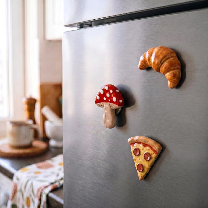Aimants pour réfrigérateur en terre cuite – Pizza, Croissant, Décoration de cuisine