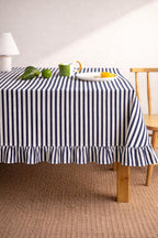 Nappe rayée à volants beige crème, décoration de table rectangulaire