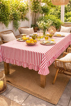 Nappe rayée à volants beige crème, décoration de table rectangulaire