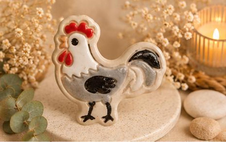 Poules, Coqs et Canards en Céramique - Magnets de Réfrigérateur