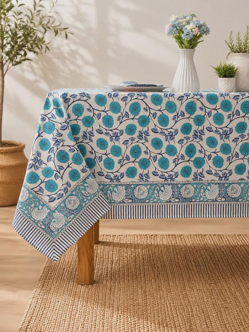 Nappe ronde en coton imprimé orange brûlé - motif floral