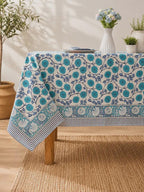 Nappe ronde en coton imprimé orange brûlé - motif floral