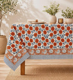 Nappe ronde en coton imprimé orange brûlé - motif floral