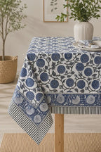 Nappe ronde en coton imprimé orange brûlé - motif floral