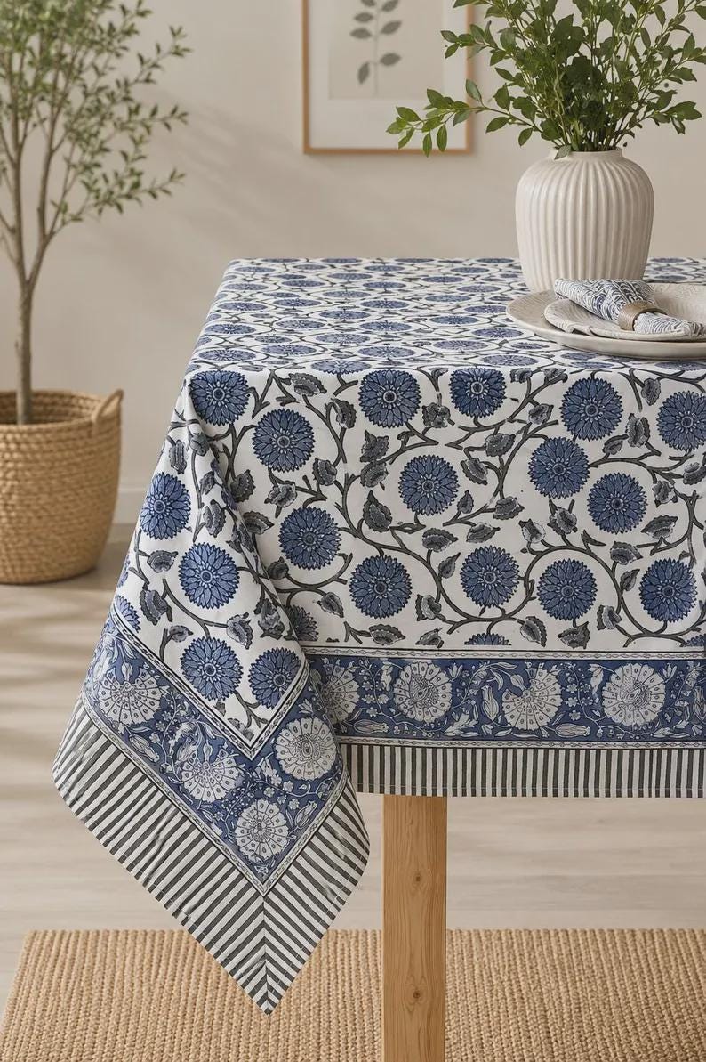 Nappe ronde en coton imprimé orange brûlé - motif floral