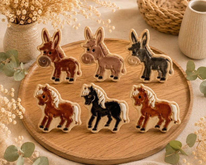 Aimants Chevaux et Ânes en Céramique Peints à la Main 5-6 cm