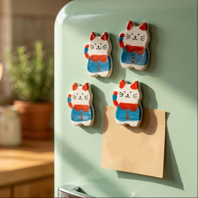 Aimant chat en céramique peint à la main | Décoration de réfrigérateur
