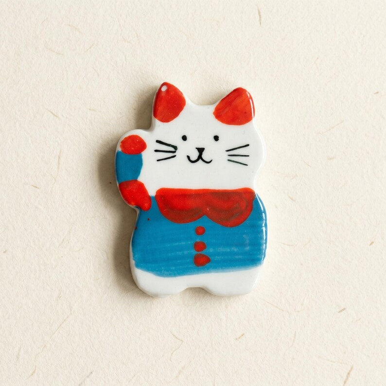 Aimant chat en céramique peint à la main | Décoration de réfrigérateur