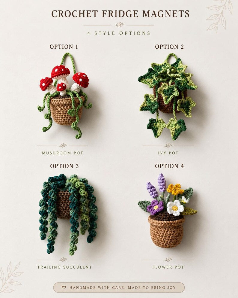 Aimant pour réfrigérateur plante au crochet, décoration de cuisine fleur de lierre champignon
