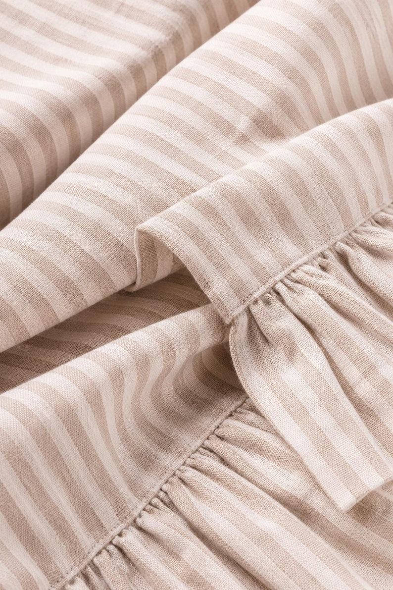 Nappe rayée à volants beige crème, décoration de table rectangulaire