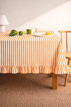 Nappe rayée à volants beige crème, décoration de table rectangulaire